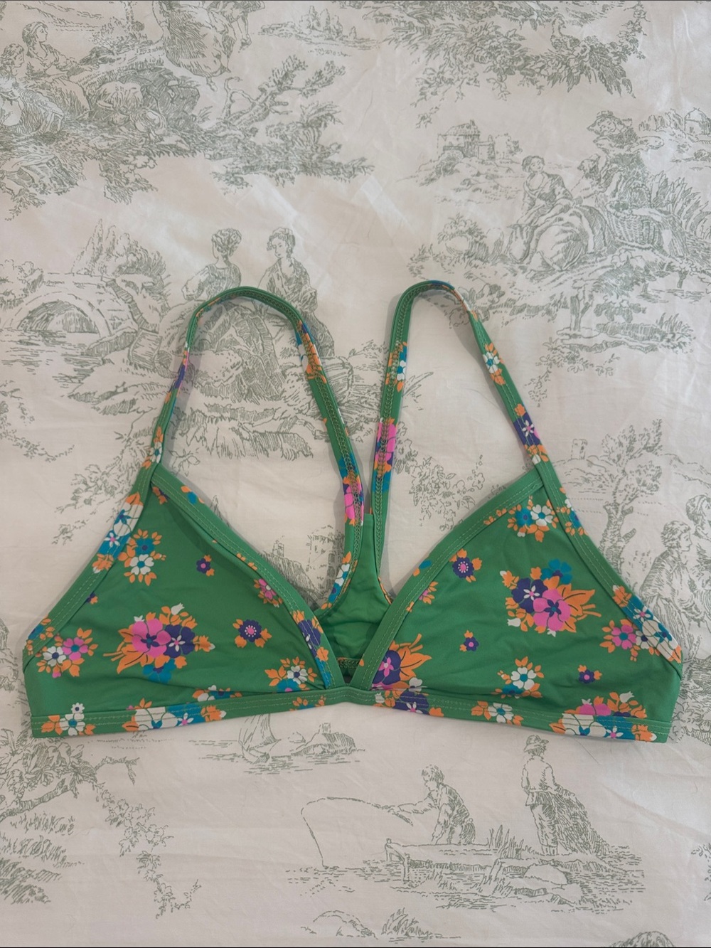 Frankie's Bikinis Green Floral Triangle Bikini Top